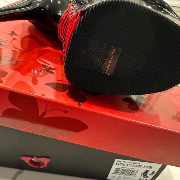 Pleaser heels, Women's 8M, NWT, Patent Black Red lace, booties, womens shoes - Picture 6 of 6